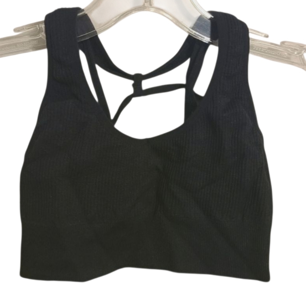 NVGTN | Women's Classic Black Galaxy Ribbed Strappy Sports Bra (Size XS)